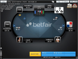 Egy tipikus pókerjátszma a Betfair póker kliensével